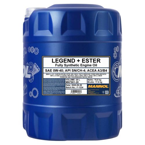 Mannol 7901-20 Legend+Ester 0W-40 motorolaj 20lit.