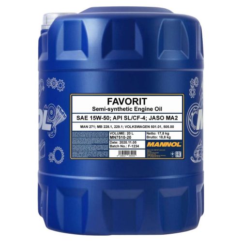 Mannol 7510-20 - Favorit 15W-50 motorolaj 20lit.